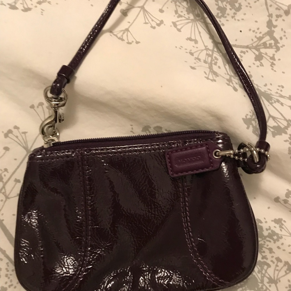 Mini patent leather purple Coach wristlet